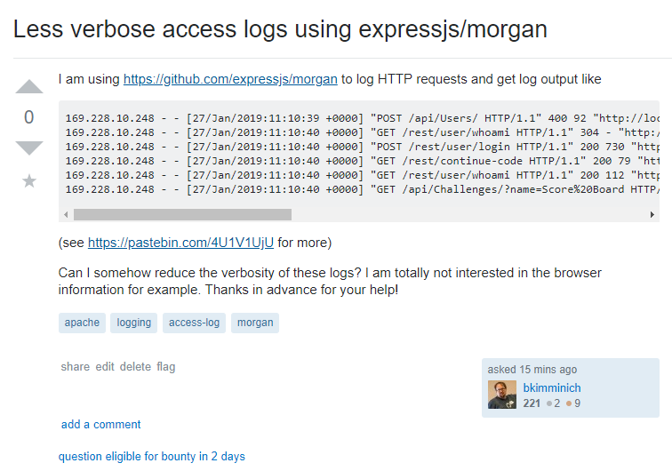 Question on expressjs/morgan configuration