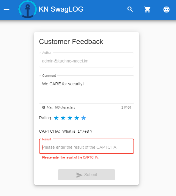 Customer feedback in Kuehne+Nagel theme